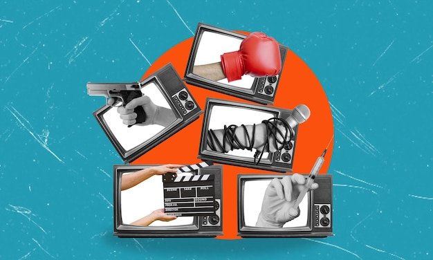 A collage showcasing the diverse range of content available on different streaming services, including images from popular TV shows, movies, documentaries, and live sports events. It should highlight the variety and breadth of entertainment options available.