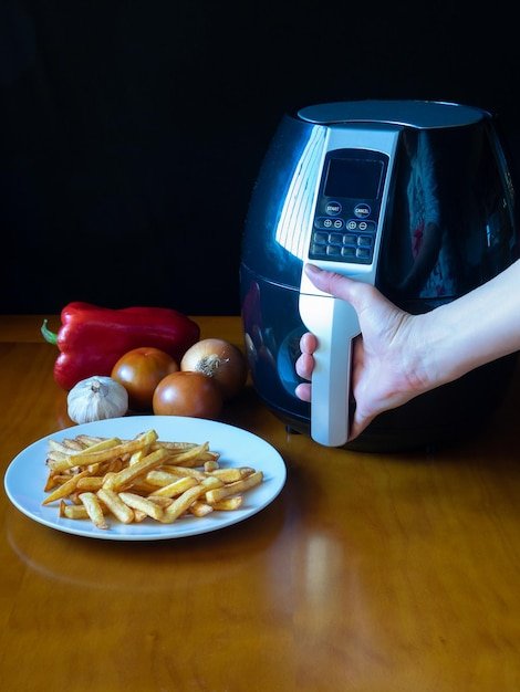 A close-up shot of the Instant Pot Duo Crisp + Air Fryer's control panel, showcasing the various cooking functions and settings. The focus should be on ease of readability and user-friendliness.