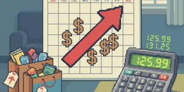Calendar showing 2026 with upward price arrows and shopping bags representing strategic timing before price increases
