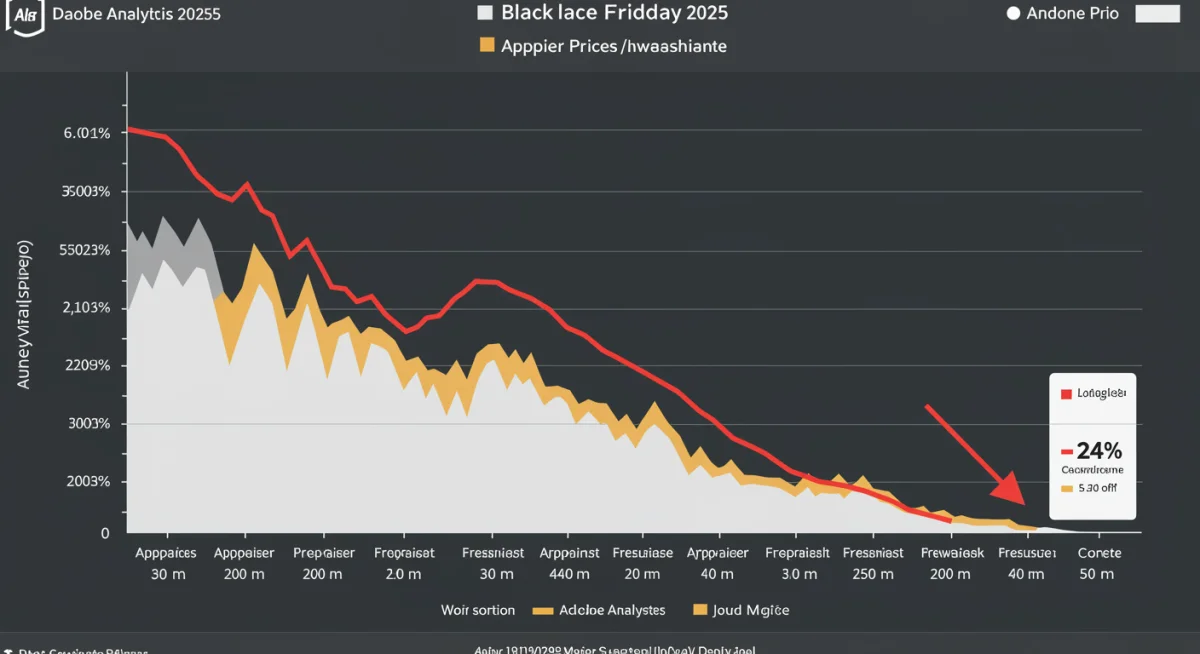 Adobe Analytics chart showing average 24% discount on apparel during Black Friday 2025.
