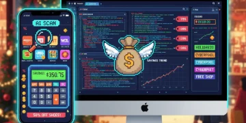 AI-powered deal finder application interface displaying automated coupon discovery and savings calculations on multiple devices