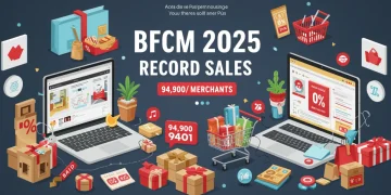 Illustration of successful 2025 BFCM sales, record-breaking e-commerce achievement