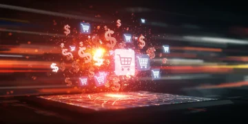 Illustration of peak Black Friday 2025 deal volume, digital commerce, and rapid transactions.