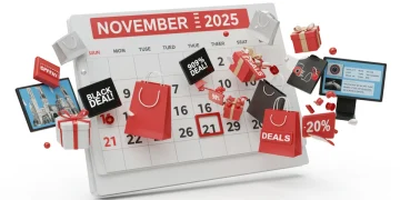 Extended Black November 2025 holiday deal season calendar with shopping items.