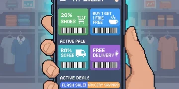 smartphone displaying digital coupon app with mobile wallet and active discount codes