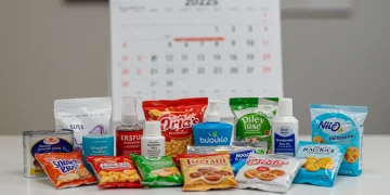 Assortment of free product samples with a 2025 calendar in the background, indicating upcoming policy changes.
