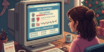 Savvy shopper reviewing minimum order requirements and comparing prices before making purchases on Free Shipping Day December 14