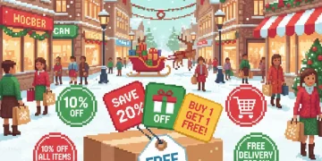 Free shipping deals and coupon stacking on National Free Shipping Day with discount tags and delivery box