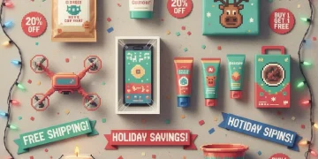 Free shipping December 14 deals showcase with discounted electronics, fashion items, cosmetics, and home products arranged with promotional labels