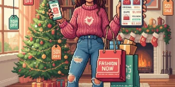 Gen Z shopper comparing dupe products on mobile phone while holding shopping bags