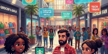 Customers using loyalty program cards and apps while shopping at retail stores and restaurants