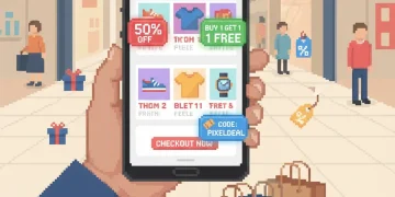 Mobile shopping app on smartphone displaying coupon codes and online deals with checkout button