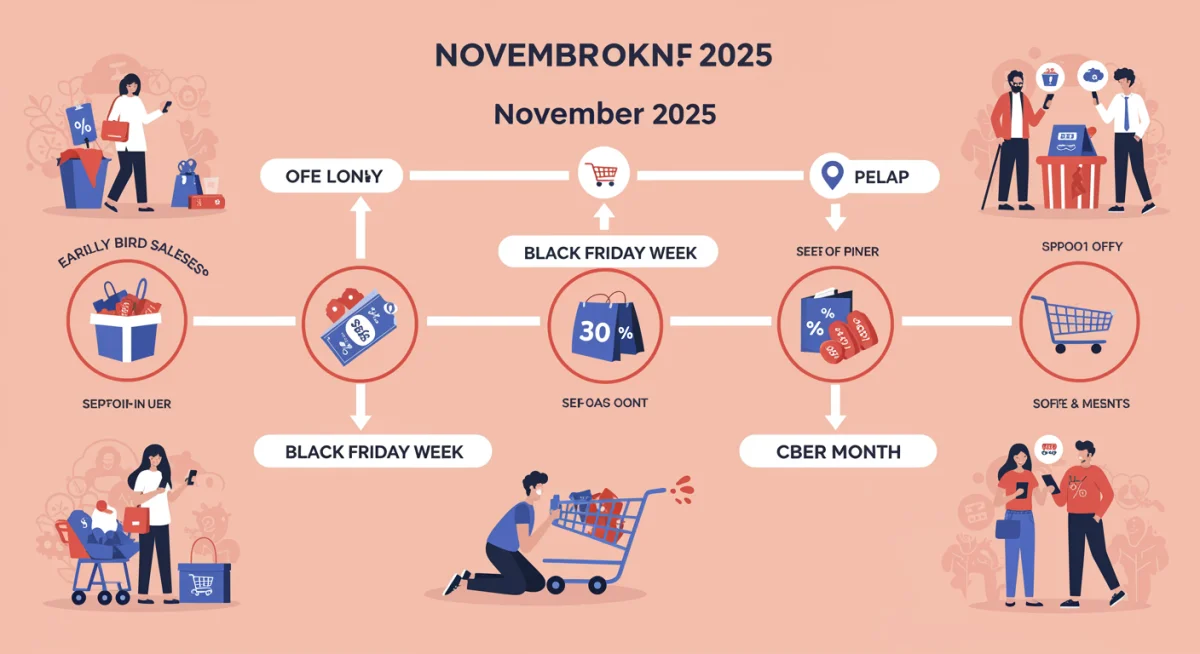 Timeline graphic showing extended Black November 2025 shopping events.