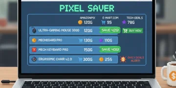 Price comparison browser extension interface showing multiple retailer prices and savings amounts