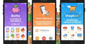 Comparison of Ibotta, Fetch, and Shopkick rebate apps on mobile phones showing cashback features and rewards