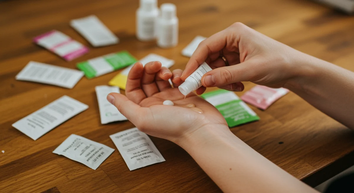 Hand applying a free skincare sample for patch testing