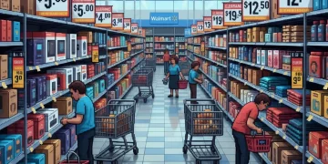 Walmart clearance section with discounted items and price tags showing deep discounts and savings